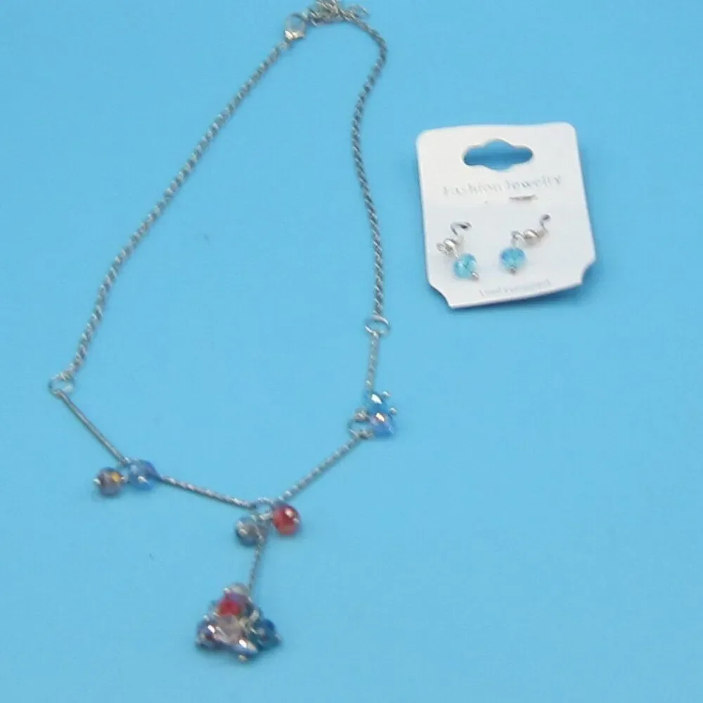 💥5/$10💥 90's style Y shaped necklace multi colored beads matching earrings
